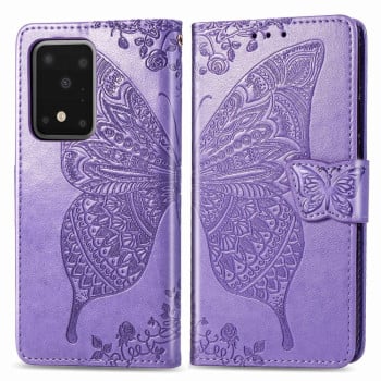 Чохол-книжка Butterfly Love Flower Embossed Samsung Galaxy S20 Ultra-світло-фіолетовий