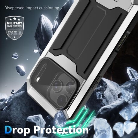Протиударний чохол R-JUST захист камери + підставка на iPhone 17 Pro - сріблястий
