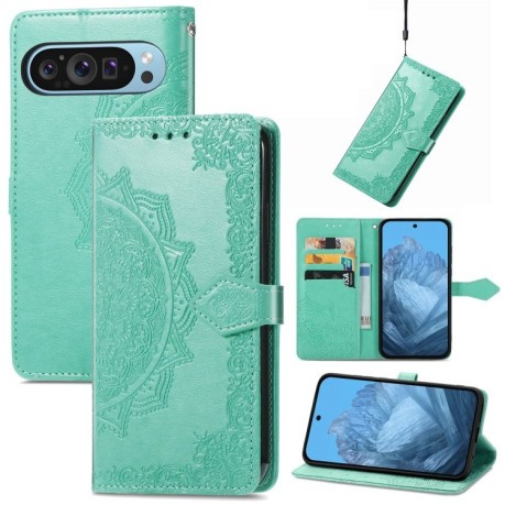 Чохол-книжка Mandala Embossing Pattern на Google Pixel 9 - зелений