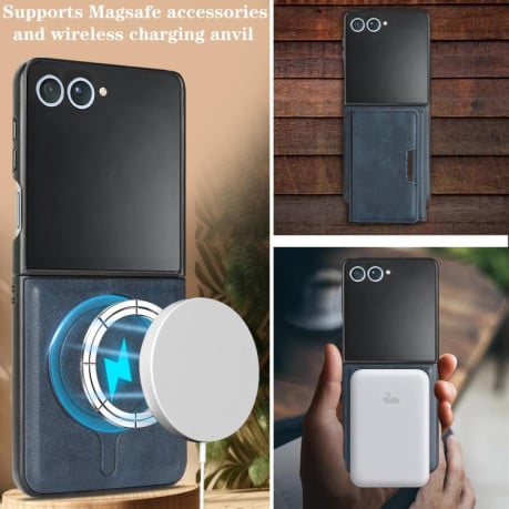 Чохол-книжка Kalebol Strong з MagSafe Tri-Fold з кишенькою для карт на Samsung Galaxy Filp 7 - синій