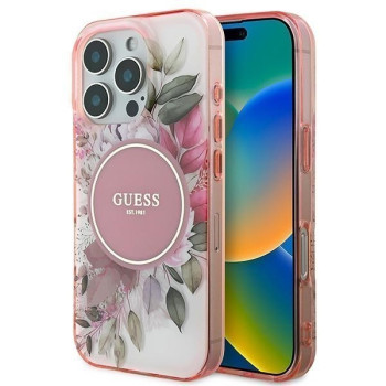 Оригинальный чехол Guess IML Flower &amp; Tonal Circle MagSafe для iPhone 16 Pro - Pink