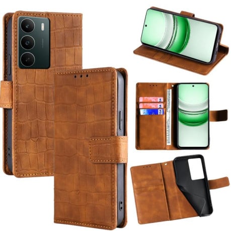 Чехол-книжка с мягким покрытием Skin Feel, фактура “крокодил” Crocodile Texture на Realme C71 4G - коричневый