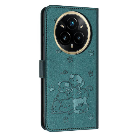 Чохол-книжка Embossed Kitten Phone Leather для Realme 14 Pro+ - зелений