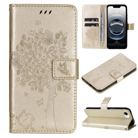 Чехол-книжка Happy Cat Pattern для iPhone 16e - золотой