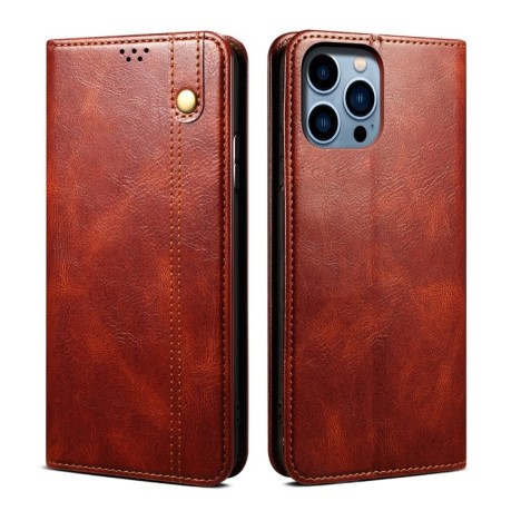 Чехол-книжка Simple Wax Crazy Horse для iPhone 16 Pro Max - коричневый