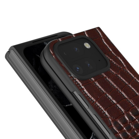 Противоударный чехол ABEEL Crocodile Texture Genuine Leather для Google Pixel 9 Pro Fold - кофейный