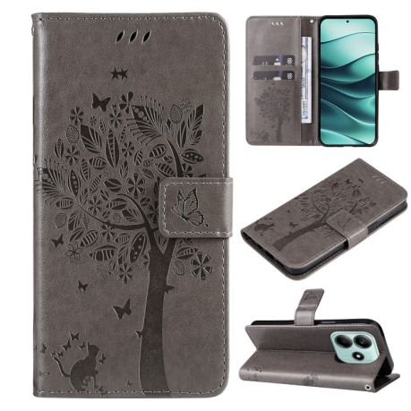 Чехол-книжка Happy Cat Pattern для Xiaomi Redmi Note 14 5G/Poco M7 Pro 5G - серый