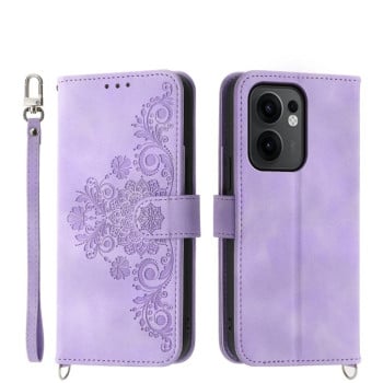 Чохол-книжка Skin-feel Flowers Embossed для OPPO Reno13 F /Reno13 FS 4G/5G - фіолетовий