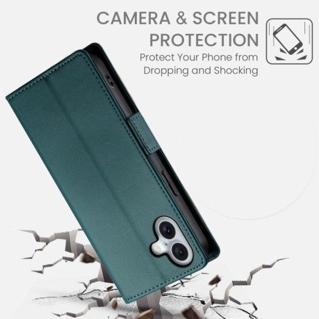 Чехол-книжка Side Buckle Magnetic Frosted Leather для iPhone 16 Plus - зеленый