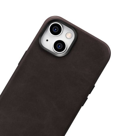 Кожаный чехол iCarer Leather Oil Wax (MagSafe) для iPhone 14 Plus - темно-коричневый