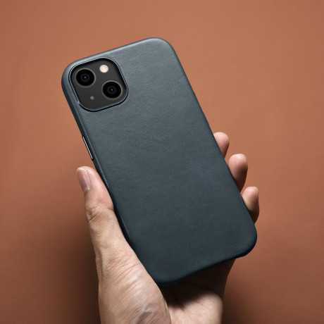 Кожаный чехол iCarer Leather Oil Wax (MagSafe) для iPhone 13 mini - синий