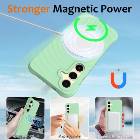 Противоударный чехол Wave Texture MagSafe Magnetic Liquid Silicone для Samsung Galaxy S24 FE 5G - зеленый