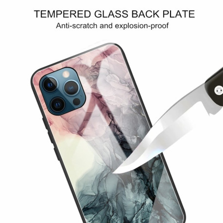 Противоударный стеклянный чехол Marble Pattern Glass на iPhone 13 Pro Max - Abstract Black