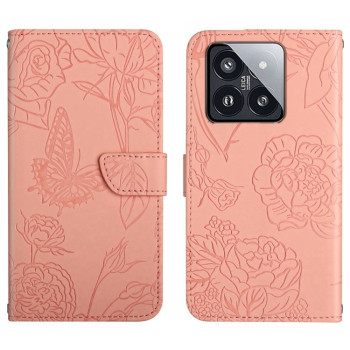 Чохол-книжка Skin Feel Butterfly Embossed для Xiaomi 14 Pro - рожевий