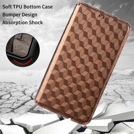 Чехол-книжка Cubic Grid Texture Flip Leather для Xiaomi Redmi Note 14 4G 164.84mm - коричневый