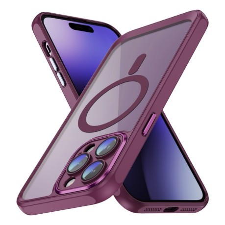 Протиударний чохол Frosted Lens MagSafe для iPhone 15 Pro Max - пурпурно-червоний