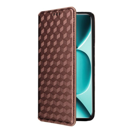 Чохол-книжка Cubic Grid Texture Flip Leather для Poco 8 Pro/Redmi Note 15 Pro+ 5G Global 163.3mm — коричневий