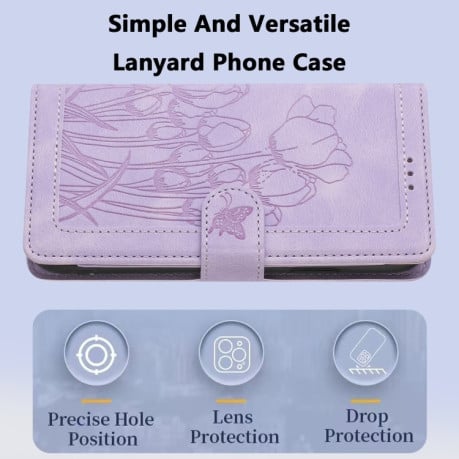 Чохол-книжка Tulips Embossed Leather для iPhone 16e - фіолетовий