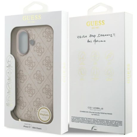 Оригинальный чехол Guess 4G Charms Collection с MagSafe на iPhone 17 - Pink
