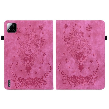 Чехол-книжка Butterfly Rose Embossed для Xiaomi Pad 7 / Pad 7 Pro - пурпурно-красный