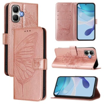 Чохол-книжка з тисненням «метеликів» і магнітним хлястиком на Infinix Smart 20 4G X6840 — рожеве золото
