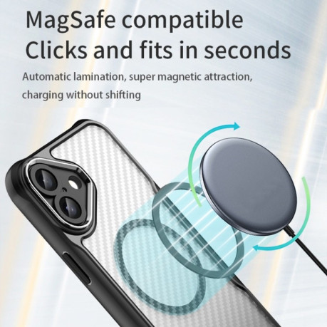 Ударозахисний чохол Carbon Fiber Texture MagSafe Translucent на iPhone 16 - синій