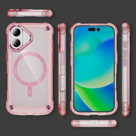 Протиударний чохол Skin Feel TPU + PC MagSafe Magnetic для iPhone 16 Plus - прозоро-рожевий