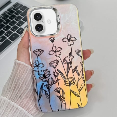 Чохол Electroplating Laser Flower Texture для iPhone 16 Plus - Drawn Flowers