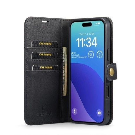 Чехол-книжка DGMING Crazy Horse Texture для iPhone 16 Pro - черный