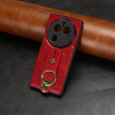 Противоударный чехол Wristband Leather Back для OPPO Find X6 Pro 5G - красный