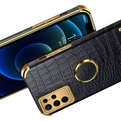 Противоударный чехол 6D Electroplating Crocodile для Samsung Galaxy S23 Ultra 5G - коричневый