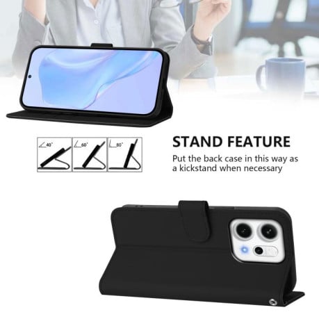 Чехол-книжка с мягким покрытием (Skin Feel) со шнурком на OPPO Reno14 5G Global - черный
