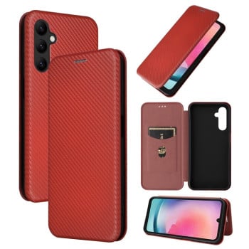 Чохол-книжка Carbon Fiber Texture на Samsung Galaxy A24 4G - коричневий