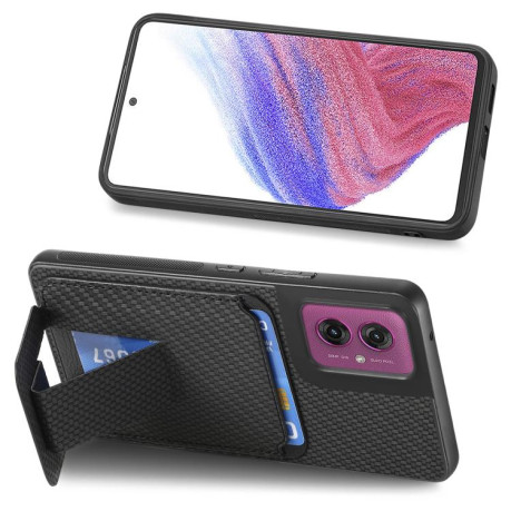 Противоударный чехол Carbon Fiber Card Bag для Motorola Moto G55 - черный