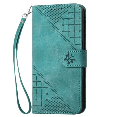 Чохол-книжка Grid Butterfly Embossed Pattern Flip Leather для Xiaomi Redmi Note 14 Pro 5G/Poco X7 - блакитний