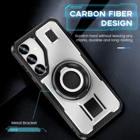 Противоударный чехол Ring Holder Carbon Fiber PC Hybrid TPU для Samsung Galaxy S24 FE 5G - белый