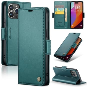 Чохол-книжка CaseMe 023 Butterfly Buckle Litchi RFID Anti-theft Leather для iPhone 15 Pro Max - блакитний