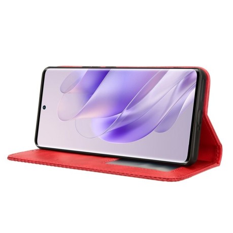 Чехол-книжка Magnetic Buckle Retro Crazy Horse Texture на Infinix Zero 30 4G - красный