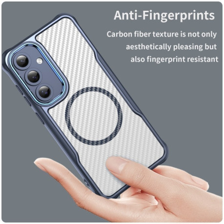 Ударозащитный чехол Carbon Fiber Texture MagSafe Translucent на Samsung Galaxy S24 FE 5G - синий