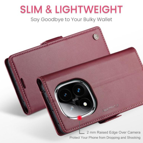 Чехол-книжка CaseMe 023 Butterfly Buckle Litchi Texture RFID Anti-theft Leather для Xiaomi Redmi Note 14 Pro 4G - красный