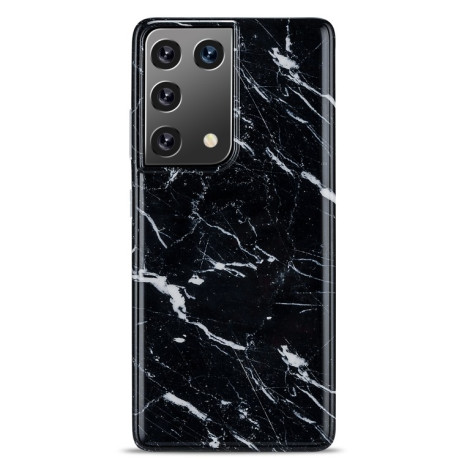 Противоударный чехол Glossy Marble IMD на Samsung Galaxy S21 Ultra - черный