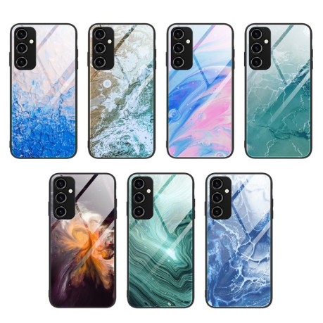 Противоударный стеклянный чехол Marble Pattern Glass на Samsung Galaxy A54 5G - Blue Ocean