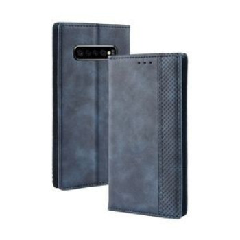 Кожаный чехол-книжка Magnetic Buckle Retro Texture на Samsung Galaxy S10+/G975-синий