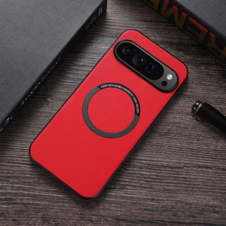 Чохол Magsafe Magnetic Ring Leather Texture для Google Pixel 9 - червоний
