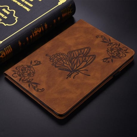 Чехол-книжка Butterfly Flower Embossed Leather на Xiaomi Redmi Pad 2 / Xiaomi Redmi Pad SE 11 2025 - коричневый