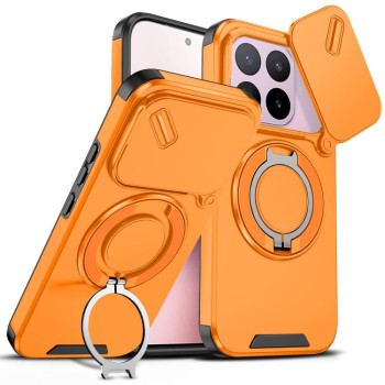Противоударный чехол со шторкой камеры Sliding Camshield и кольцом-подставкой на Xiaomi 17T 5G — оранжевый