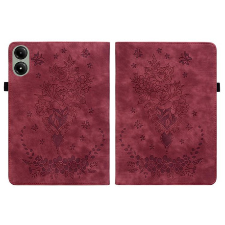 Чехол-книжка Butterfly Rose Embossed для Xiaomi Redmi Pad 2 / Xiaomi Redmi Pad SE 11 2025 - червоний