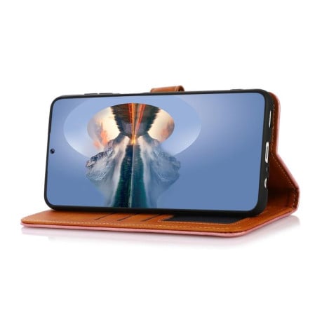 Чохол-книжка KHAZNEH Dual-color Cowhide на Samsung Galaxy S25 FE 5G - коричневий