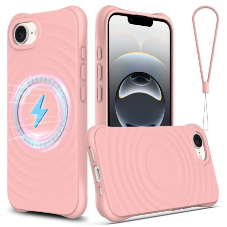 Чохол протиударний Wave Texture MagSafe Magnetic Liquid Silicone для iPhone 16e - рожевий