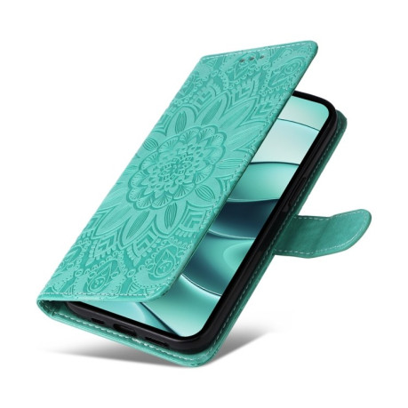 Чехол-книжка Embossed Sunflower для Xiaomi Redmi Note 14 5G - зеленый